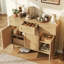 108cm 3-Door Faux Rattan Sideboard, Japandi PVC Woven Storage Cabinet with 3 Drawers & Metal Handles,  Oak / Black-311902908