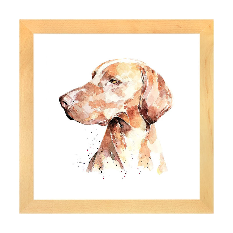 Vizsla a Penny for Your pensé par EdsWatercolours - impression, H 16 po x l 16 po x p 1 po, Toile avec cadre en bois beige