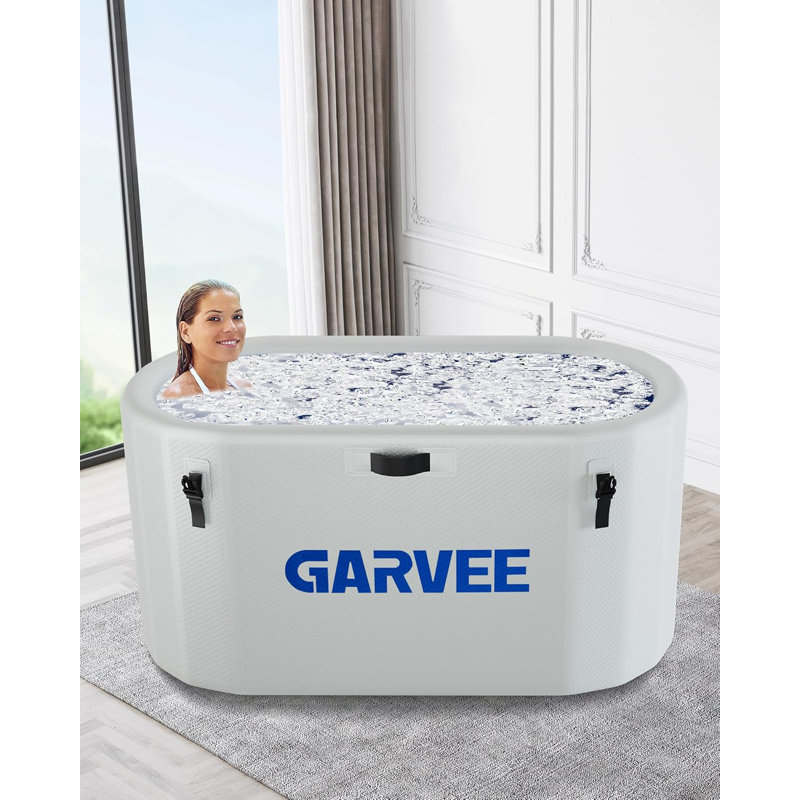 Inflatable Ice Bath Tub for Athletes, 938L  Portable Cold Plunge Tub with Insulated Lid, Water Chiller Compatible, 150x80x75cm, White-Blue