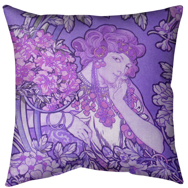 Coussin de sol Alfonsus Mucha, 26 po x 26 po, Violet