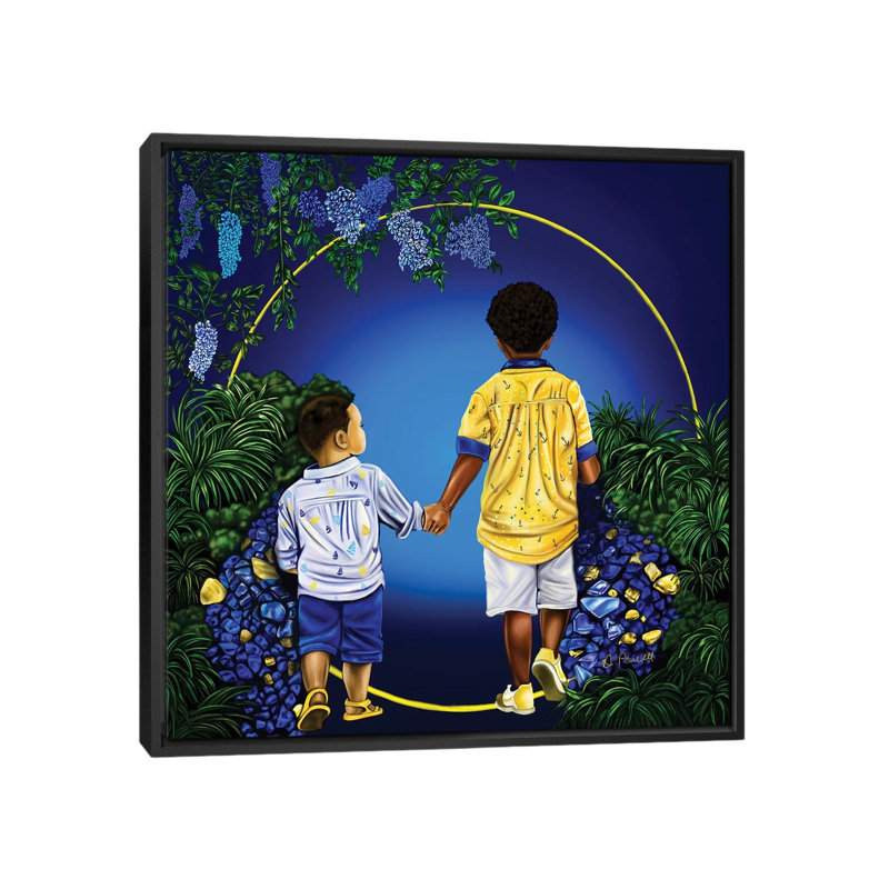 Voyage avec mon frère-reproduction d’art, H 18 po x l 18 po x 1,5 po, Toile avec cadre noir, Pas de tapis