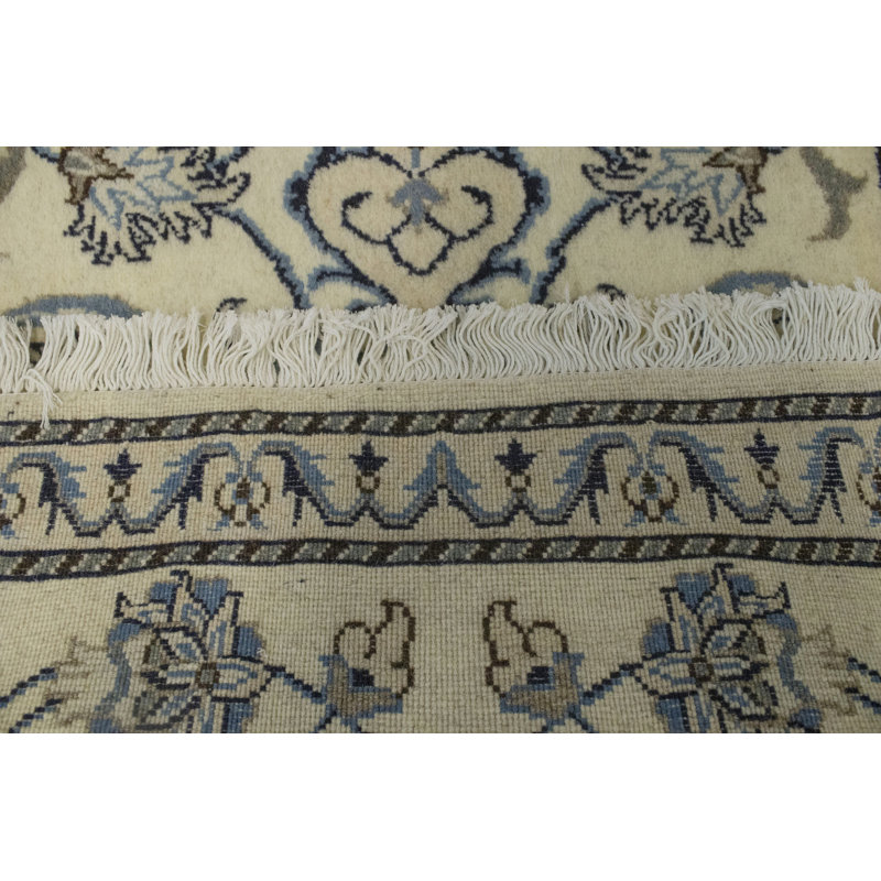 Tapis crème / vert en laine noué à la main de conception unique 2 pi 4 po x 4 pi 7 po années 2000 Nitya