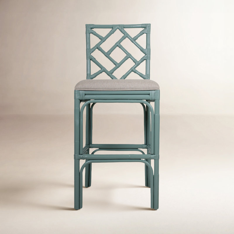 Fulton Woven Stool, Beige Seat / Seafoam Green Frame, Bar Stool (30" Seat Height)