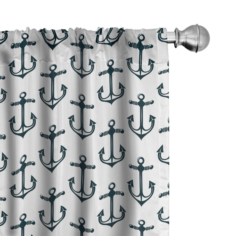 Rideaux 4 panneaux East Urban Home Nautical, ancres à thème océanique, bleu pétrole foncé et blanc, L 56 po x L 84 po