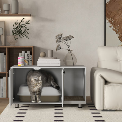 Enceinte de litière pour chat d'intérieur avec grattoir blanc