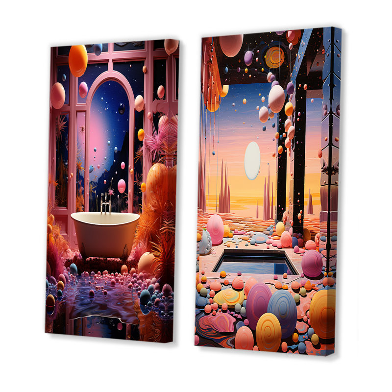 Celestial Dream Bathroom I - Ensemble de 2 décorations murales pour salle de bain, H 28 po x l 25 po, Toile tendue