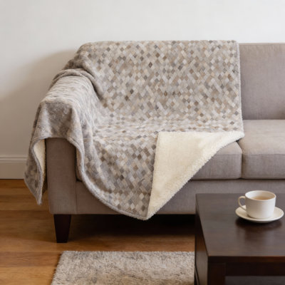 Jeté 50 po x 70 po en microfibre beige et ivoire