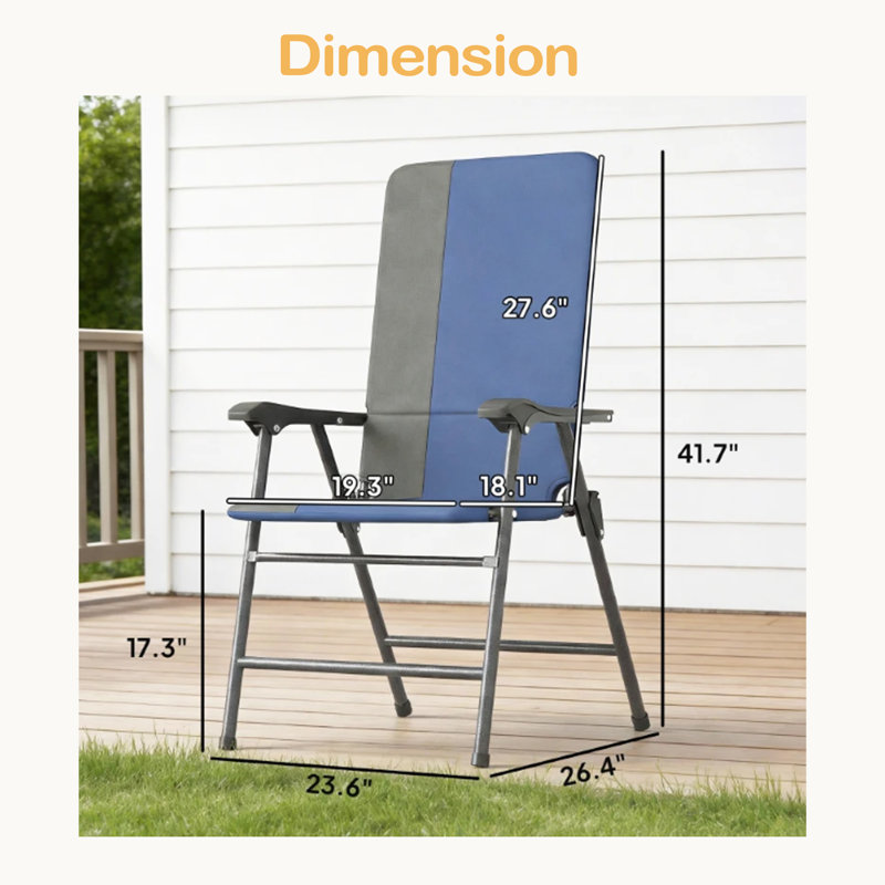 Patio Chairs Set Of 2,Outdoor High Back Chairs Set,Lawn Chairs,Folding Camping Chairs, Gray/Dark Blue