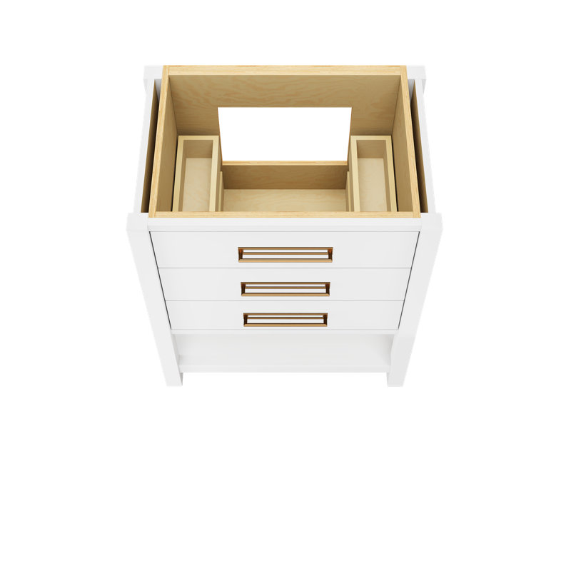 Kiawah Three-Drawer Single Bath Vanity, Pure White, Satin Gold, 30"