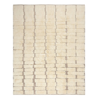 Tapis noué à la main 8,3 x 10,2 pi. Laine beige entièrement naturelle. Tapis contemporain à poils doux. Options personnalisées disponibles. Conçu sur mesure