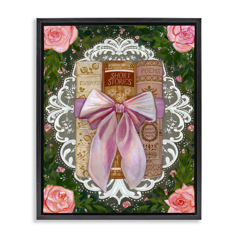 Livres romantiques avec cadre flottant en dentelle, design par Glad You Here Co., H 21 po x l 17 po