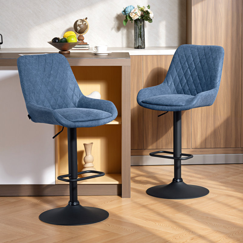 HOMCOM Bar Stools Set of 2 w/ 51x40 cm Wide Seat, Large Base, Dark Blue