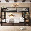 Lit superposé double en métal avec tablettes de rangement, bande lumineuse à DEL et multiprise USB, noir-1702695725