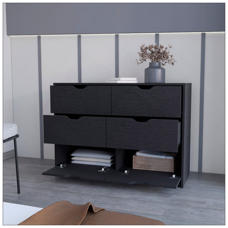 Commode 4 tiroirs, commode avec 2 armoires, Blanc