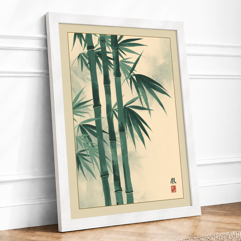Three Bamboo Stems Japandi - Framed Print, A4 - 29.7 x 21.0 cm, White