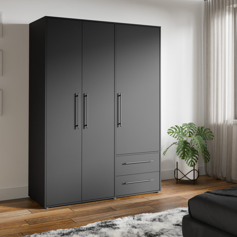 Mijah 3 Door Manufactured Wood Wardrobe, Matte Black