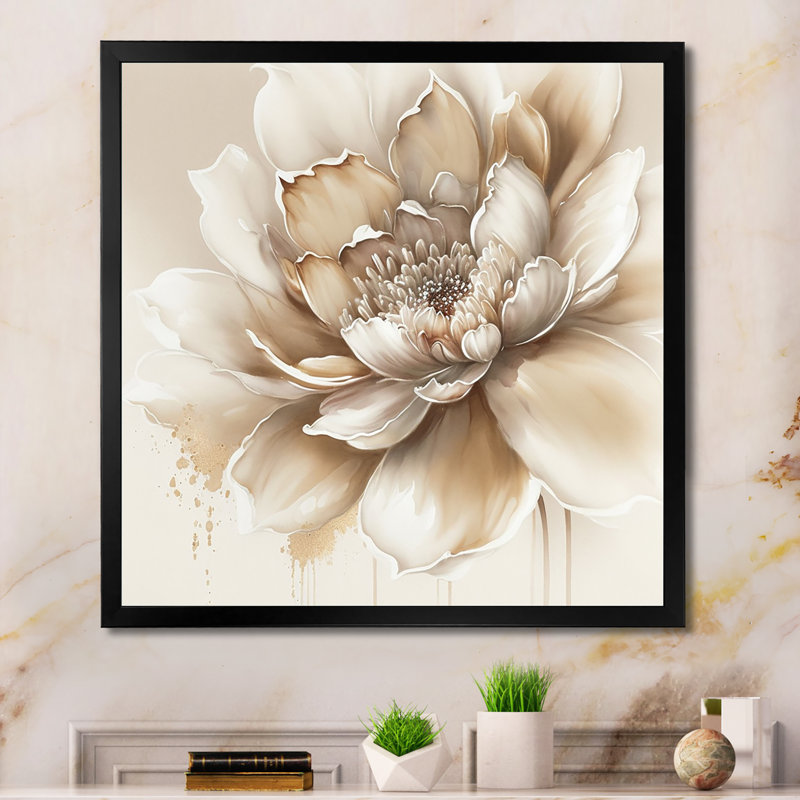 «Blooming Beige Floral Design III», reproduction d'art sur toile botanique, H 24 po x l 24 po, Impression encadrée, Noir