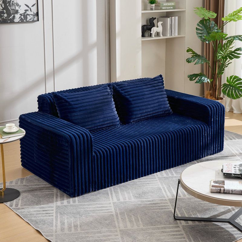 76'' Cloud Loveseat Sofa Couch,Boneless Couch with 2 Pillows for Living Room,Small Spaces, Blue