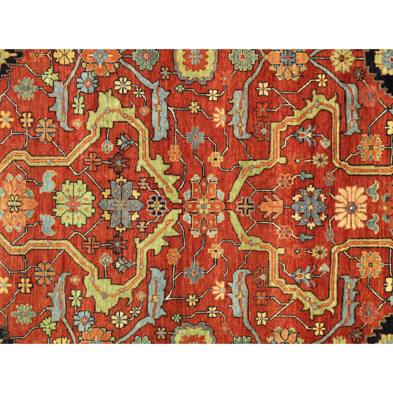 Rectangle Ferehan Oriental Hand-Knotted Wool Area Rug in Rust/Brown/Black, Rectangle 6' x 12'