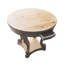 Table de salle à manger ronde, de style moderne, dimensions compactes, pieds galbés, aspect bois naturel, 2 tiroirs de rangement, placage de sapin sur les côtés, plateau