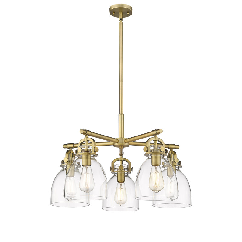 Lustre suspendu 5 lumières 7 po Avacyn, Laiton brossé, Transparent