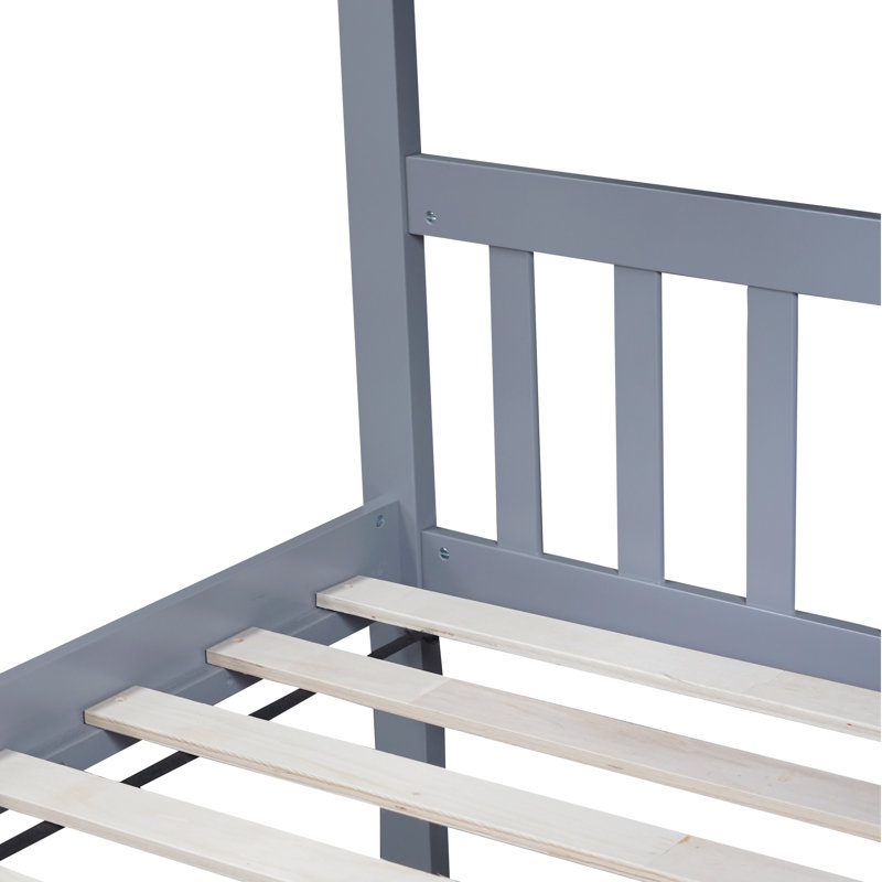 Lit superposé simple en bois d'hévéa avec 2 tiroirs, convertible en 2 lits simples, lit superposé simple avec échelle et garde-corps, gris