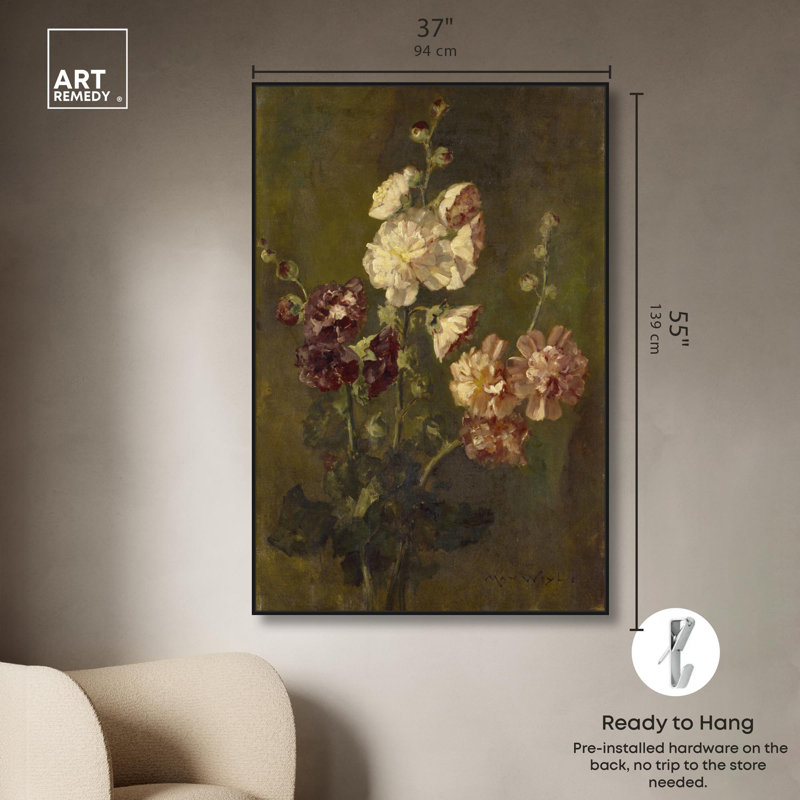 Art mural Max Weyl - Hollyhocks, H 16 po x l 11 po, Cadre noir