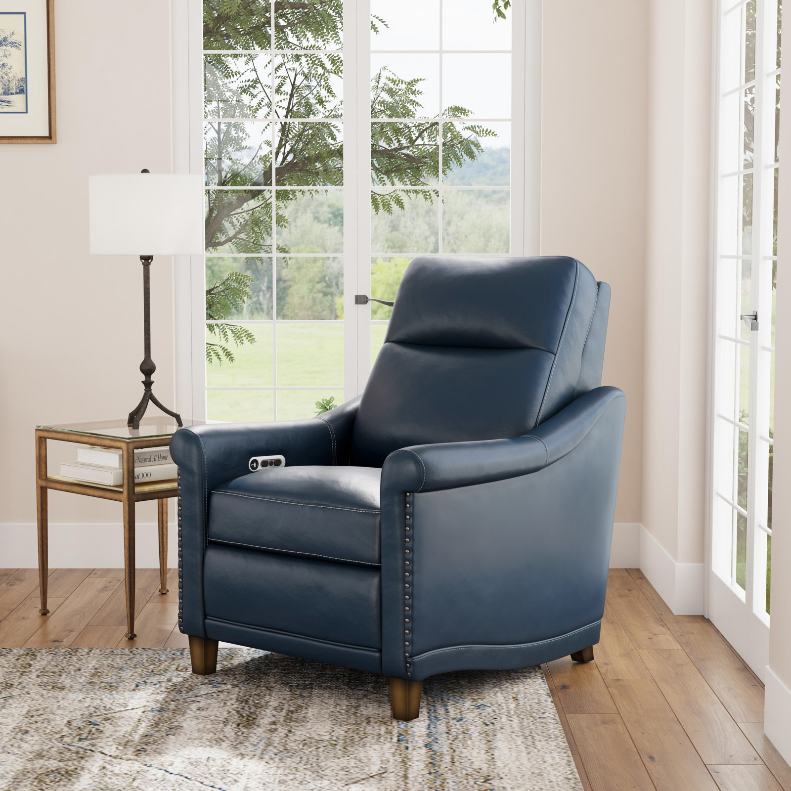 Elizabeth Genuine Leather Recliner, Blue Genuine Leather