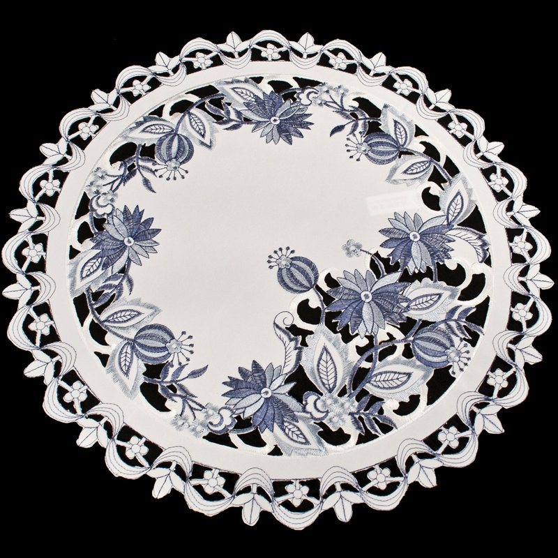 Sherika Delft fleur d'oignon bleu sur ivoire (rond de 15 po)