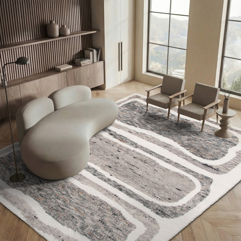 Tapis ivoire / gris foncé Antonnia, Rectangle 8 pi x 10 pi