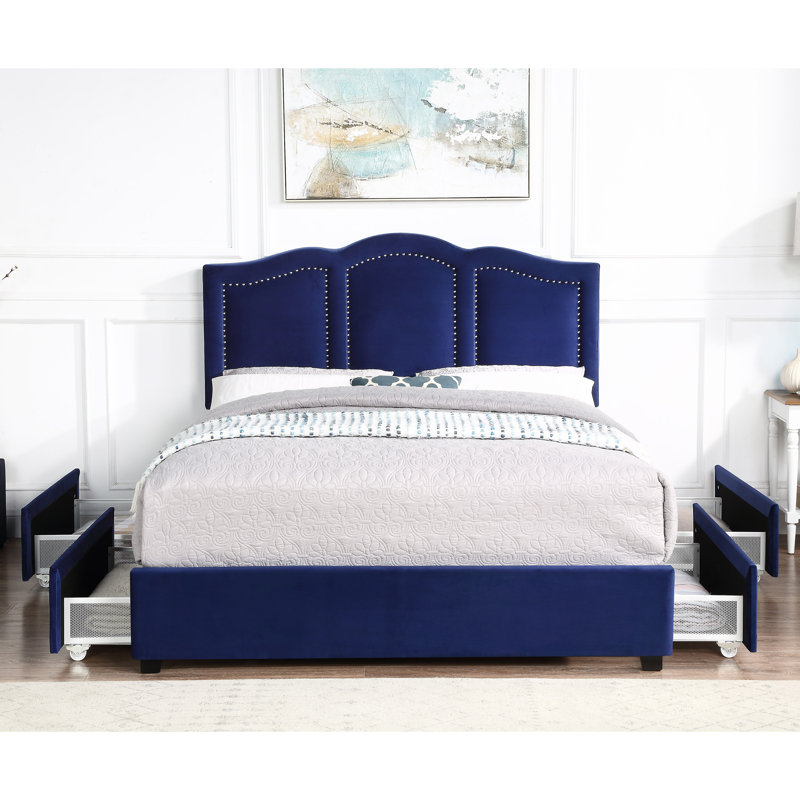 Lirette Upholstered Platform Storage Bed, Full, Navy