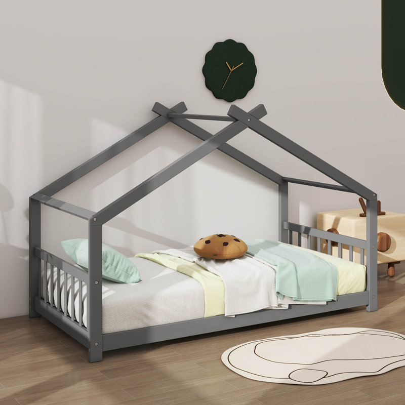 Lit en bois House House, gris, Simple
