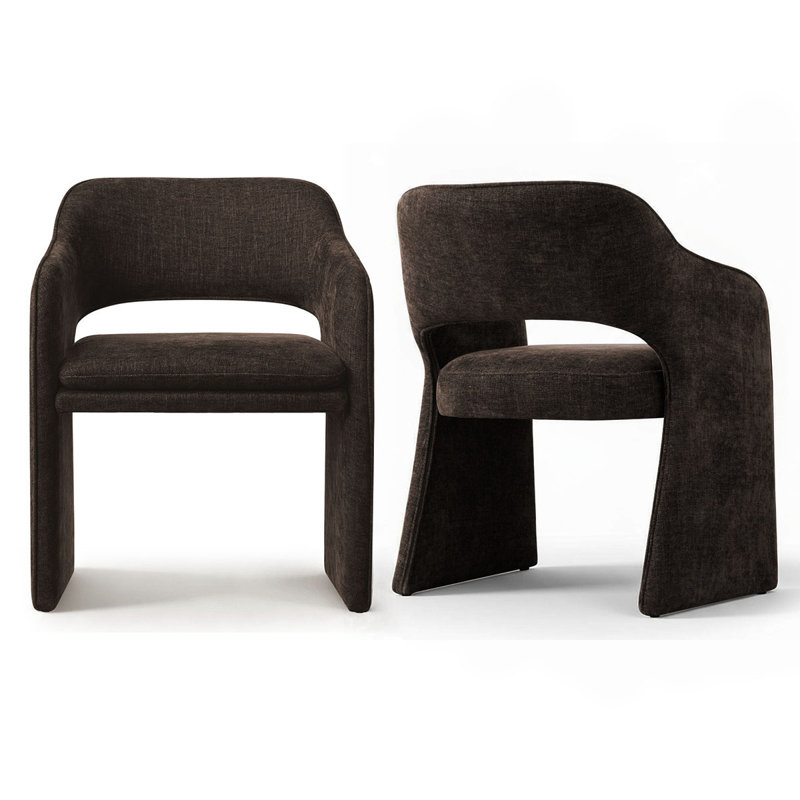 19" Seat Height Upholstered Fabric Dining Armchair, Brown