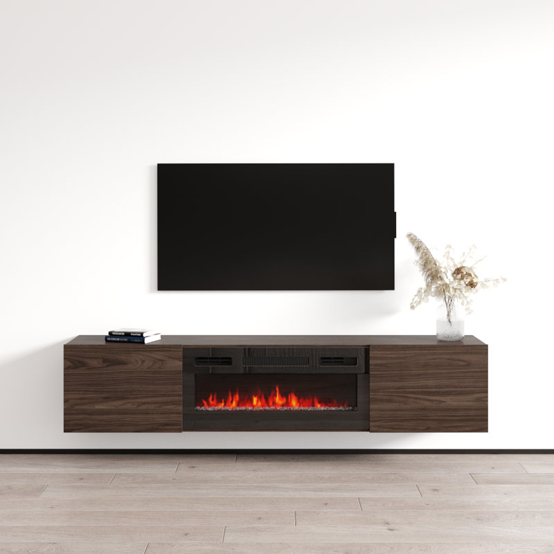 Baja WH-EF Floating Fireplace TV Stand, Walnut