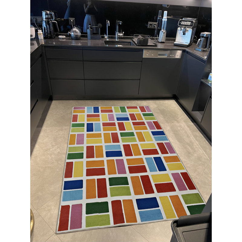 Tapis décoratif moderne multicolore, Rectangle 4 pi 7,12 po x 6 pi 6,74 po