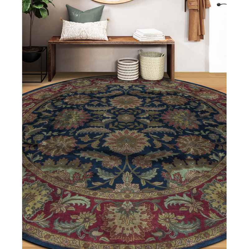 Wool Oriental Area Rug in Blue/Rust/Brown