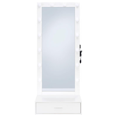 Miroir de sol pleine longueur 1 tiroir éclairé blanc ultrabrillant