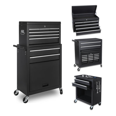 Detachable 2-In-1 Rolling Tool Chest, 8-Drawer Metal Storage Cabinet With Lockable Casters & Side Hooks, Ideal For Garage Organization