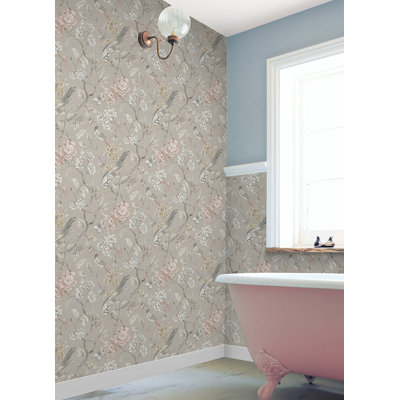 Aviary Garden Grey Peel and Stick Wallpaper