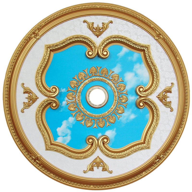 Motif de ciel rond rond doré 43 po Medallion, Or antique