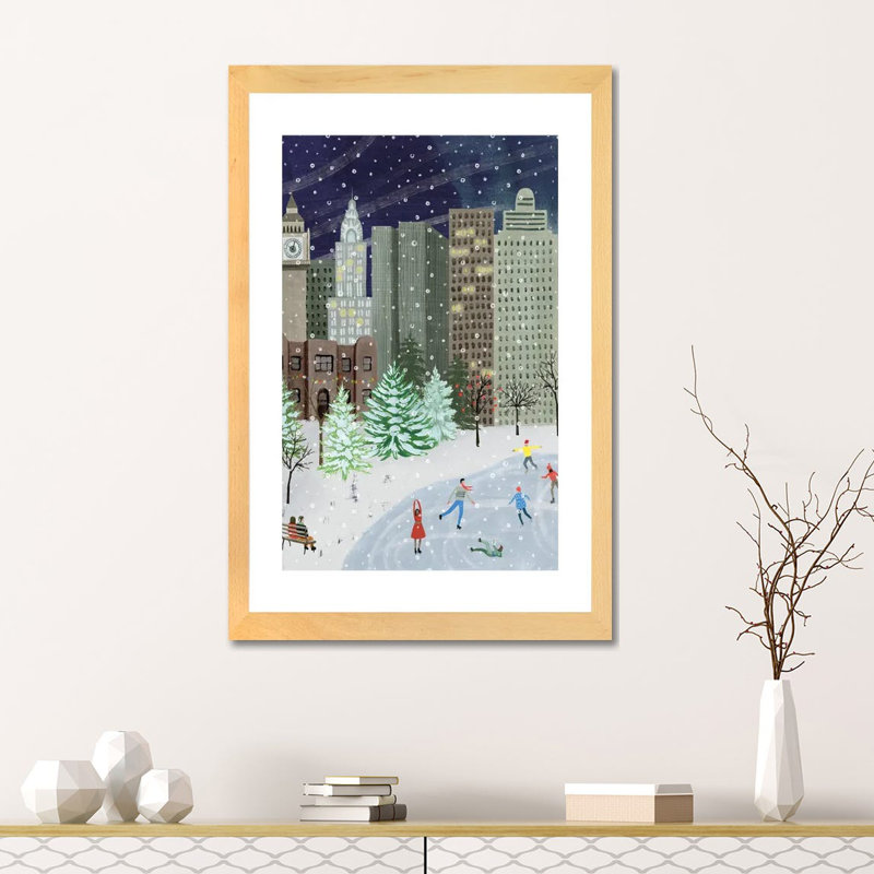 «Christmas in the City I» par Grace Popp - impression d'art graphique, H 24 po x l 16 po x P 1 po, Papier encadré doré, Blanc