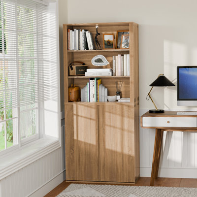 Modern Farmhouse 2-Piece Storage Cabinet Set, 71" H Wall Unit Bookcase With 4 Drawers And Open Shelves Organizer Natural