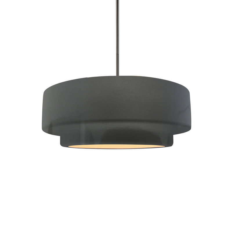 Luminaire suspendu tambour 1 lumière Gela, Matte White, Nickel brossé, DEL
