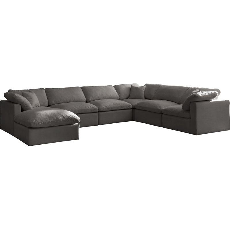 Atis Velvet U-Shaped Sectional Reversible, Grey Velvet