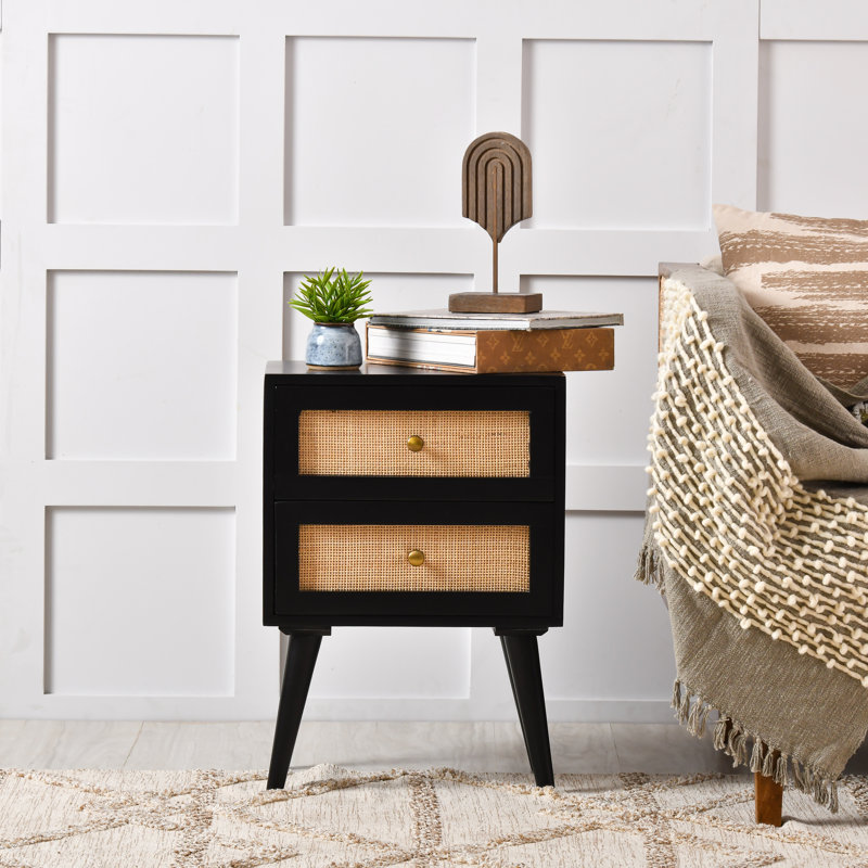 Glines 18'' W Solid Wood Nightstand, Black/Brown