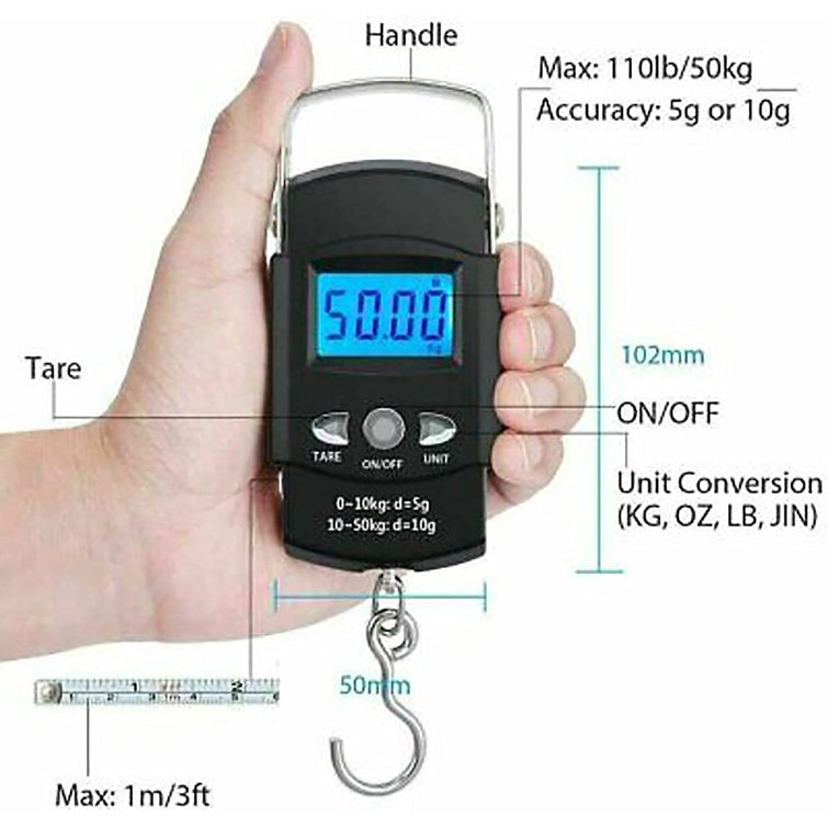 5 core Fishing Gear And Equipment 1 Piece Luggage Scale 110lb Battery Operated W Display Built-in Measuring Tape All Weather Use Perfect Ice Fishing