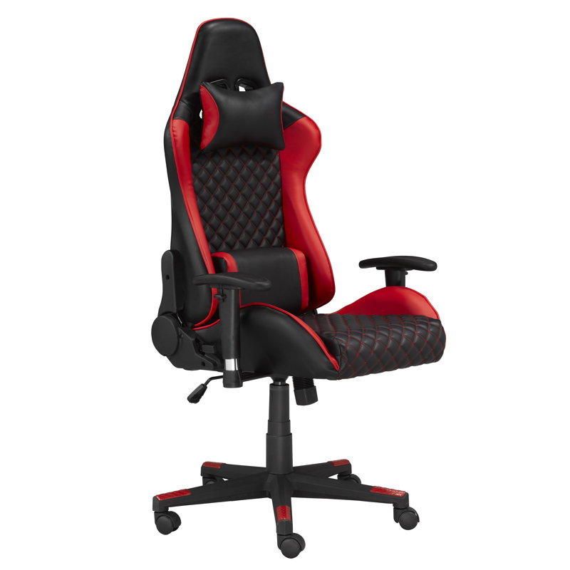 Fauteuil de jeu et de course pivotant en similicuir ergonomique Inbox Zero, Noir / rouge