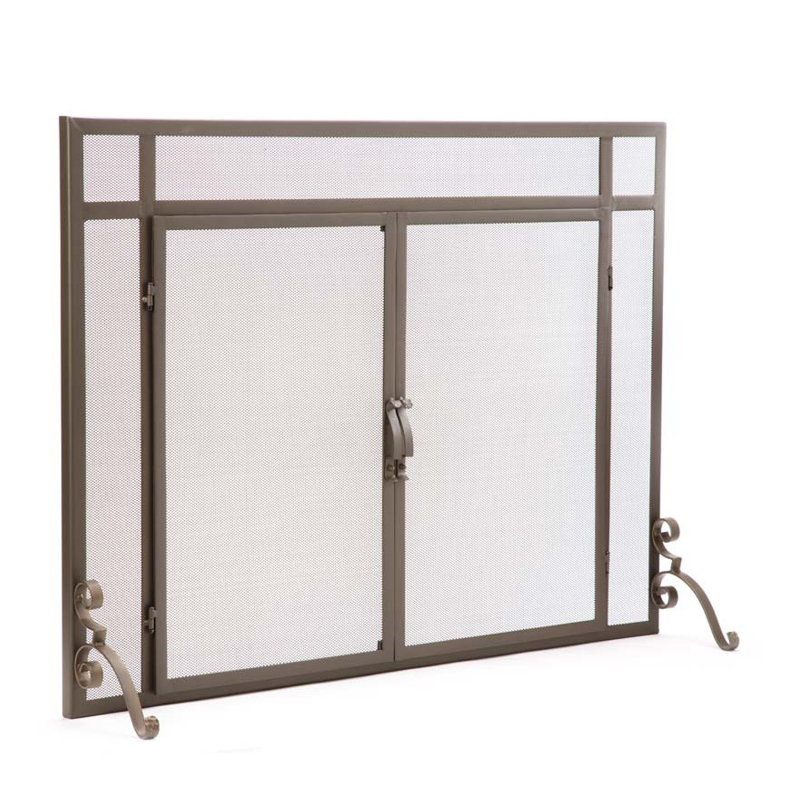 Pare-étincelles plat avec portes en acier massif, l 39 po x H 31 po, Bronze
