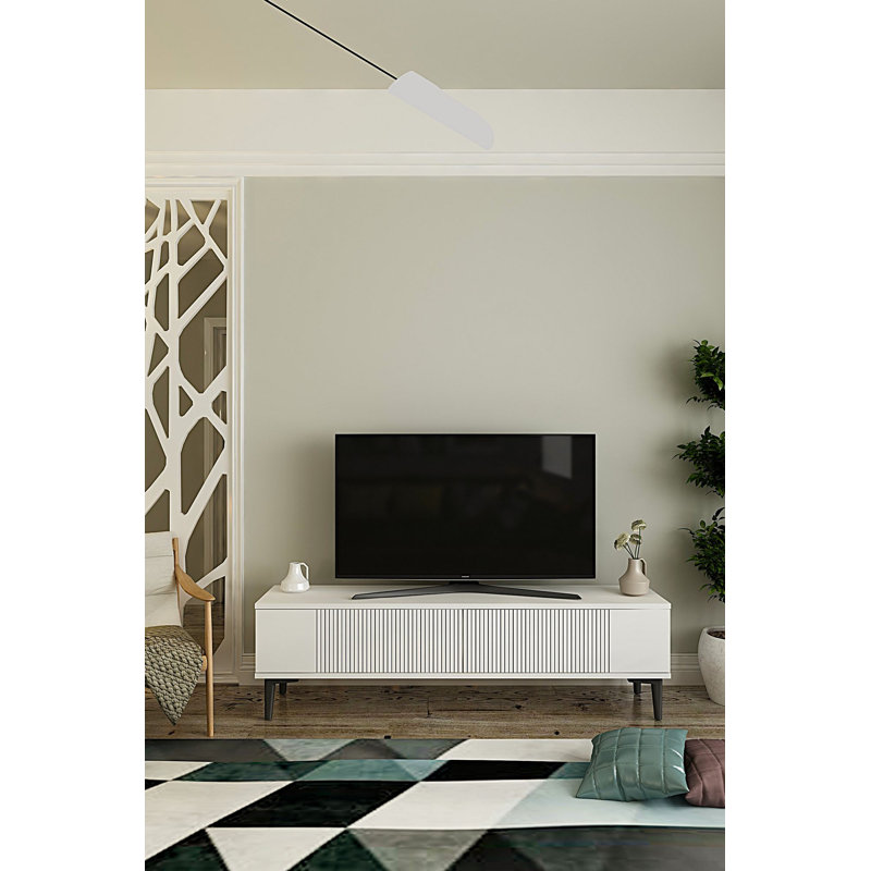 Meuble télé moderne blanc de 47,2 po x 15,8 po x 15,7 po | 100% panneau de particules enduit de mélamine, épaisseur: 0,7 pouce | Fixation murale, conception élégante, parfaite pour le salon et les espaces de divertissement, durable et élégante