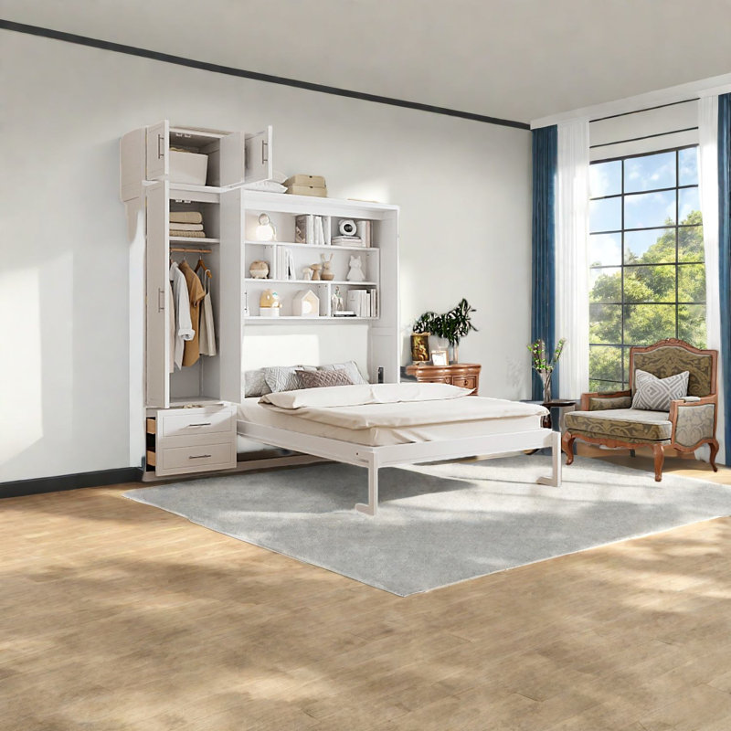 Grand lit escamotable mural peu encombrant, fabrication en MDF, conception moderne pour les maisons compactes
